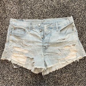 American Eagle High Rise Festival Distressed Light Wash Denim Shorts Size 6